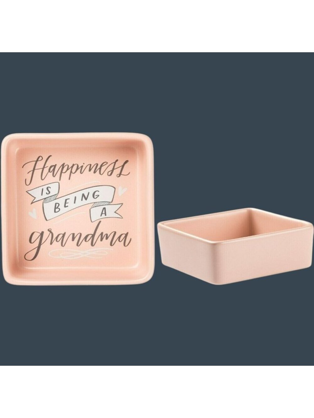 Happiness Is Being A Grandma Pink Stoneware Trinket Dish  4" x 4" x 1.5"